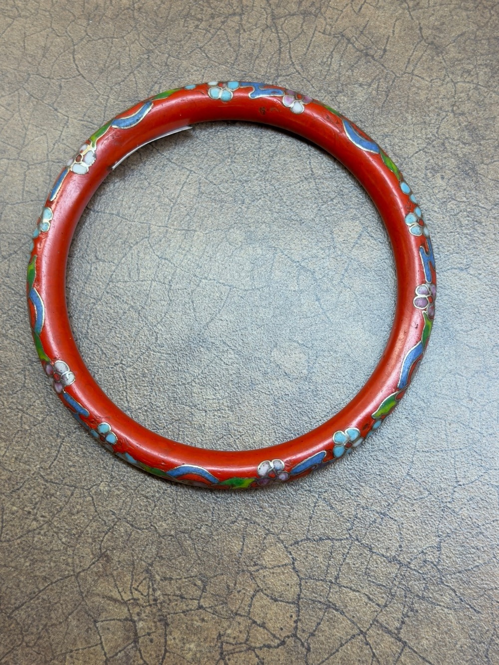 Red Floral Cloisonné Bangle Bracelet